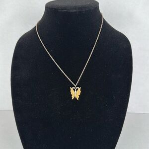 Vintage Estate 1940s paradise Gold Butterfly Pendant Necklace Lot A50